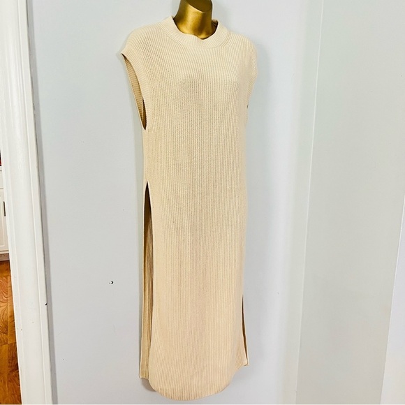 H&M Knit Cream Midi Dress Double Side Slit | Minimal Chic Cozy Fall - Picture 7 of 7